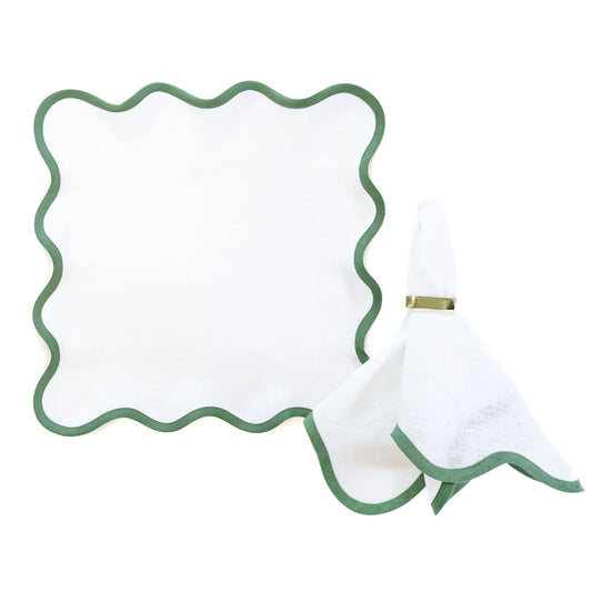 Scalloped Square Linen Napkin with Pine Trim