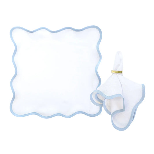 Scalloped Square Linen Napkin with Cornflower Blue Trim