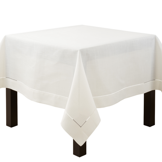 White Hemstitched Tablecloth