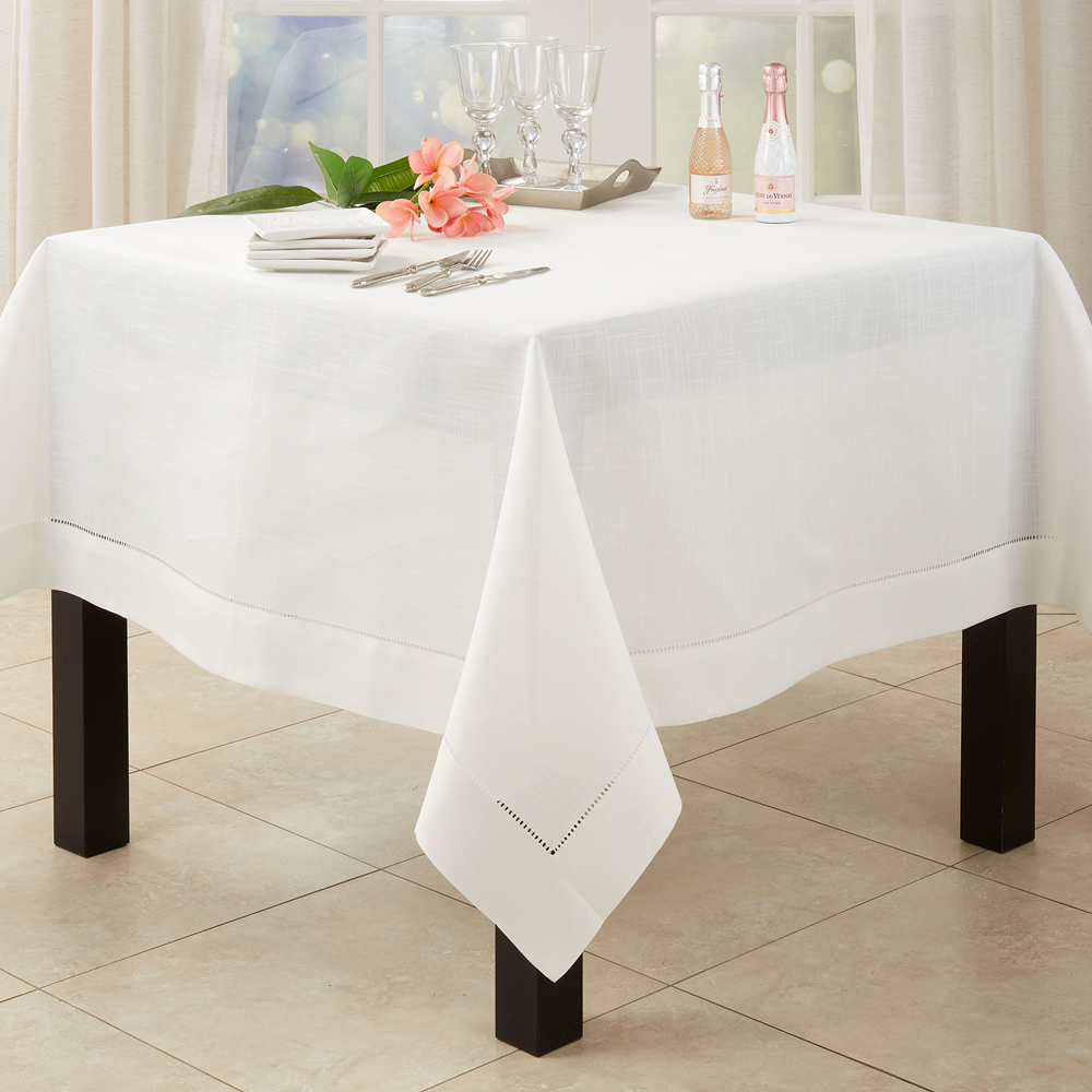 White Hemstitched Tablecloth