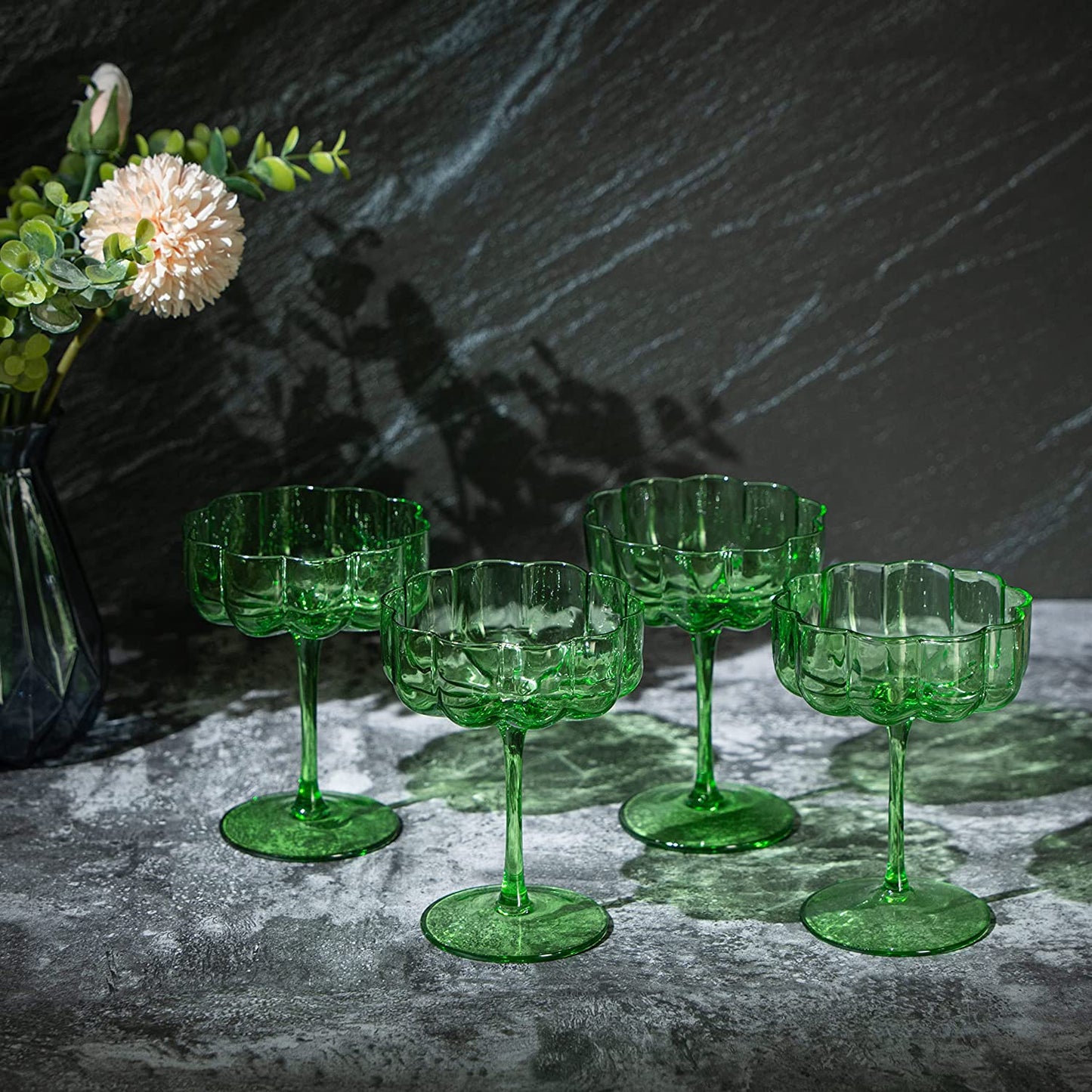 Green Flower Coupes - Set of 4