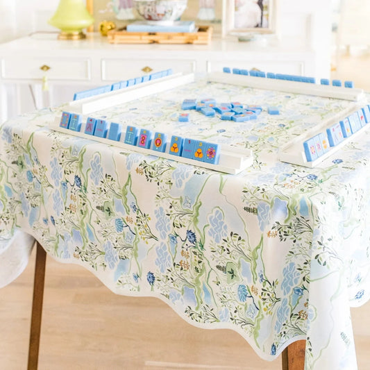 Scalloped Blue Pagoda Square Tablecloth