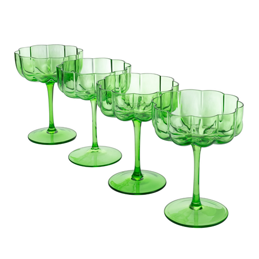 Green Flower Coupes - Set of 4