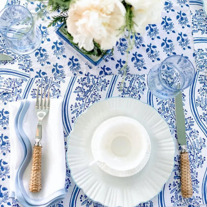 Scalloped Square Linen Napkin with Cornflower Blue Trim