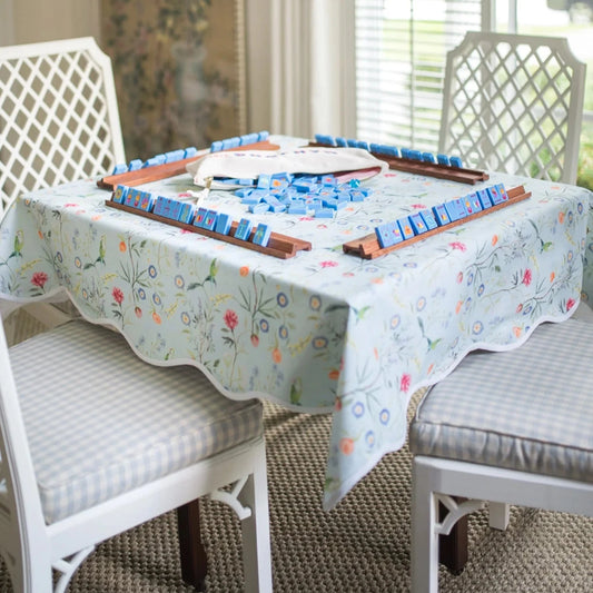 Scalloped Jardin de Fleurs Sage Square Tablecloth