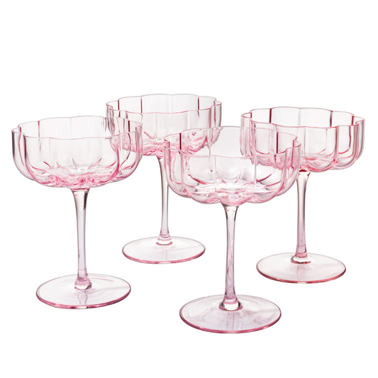 Pink Flower Coupes - Set of 4