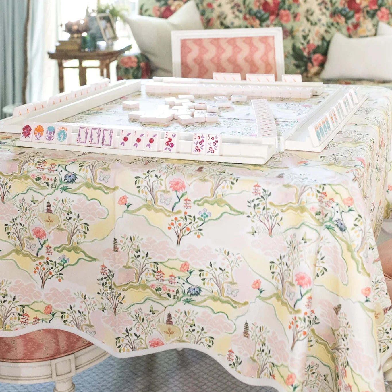 Scalloped Pink Pagoda Square Tablecloth