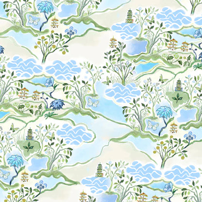 Scalloped Blue Pagoda Square Tablecloth